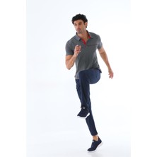 Erkek Antramelanj Süprem Polo Yaka Kısa Kol T-Shirt, Slim Fit Dar Kesim Eşofman Alt-Üst Takım - 122