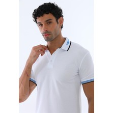 Erkek Beyaz Amerikan Pike Kumaş Polo Yaka Ribana Kısa Kollu T-Shirt - 134