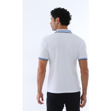 Erkek Beyaz Amerikan Pike Kumaş Polo Yaka Ribana Kısa Kollu T-Shirt - 134