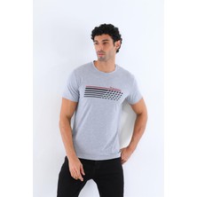 Erkek Gri Süprem %100 Pamuk Bisiklet Yaka Kısa Kol Baskılı T-Shirt - 146