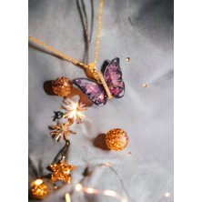 Shopiolog Kelebek Kolye 316L Paslanmaz Çelik Zirkon Taşlı Işıltılı Kelebek Kolye