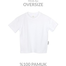 Minik Ayı Oversize  Pamuklu Unisex Bisiklet Yaka Düz Beyaz Basic Çocuk Tişört