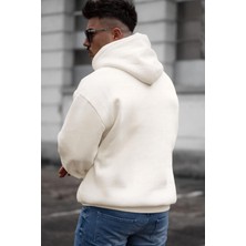Millionaire Erkek Kırık Beyaz Krem Ekru Spectacular Baskılı 3 Iplik Şardonlu Kapüşonlu Kanguru Cepli Oversize Salaş Hoodie Sweatshirt