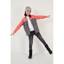 Lela Yumuşak Dokulu Fermuarlı Renk Bloklu Dik Yaka Cepli Hırka Polar Unisex Çocuk POLAR 5905001