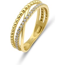 Kairos Jewelry 14 Ayar Altın Üçlü Çapraz Taşlı Yüzük KRS179-14GRZ