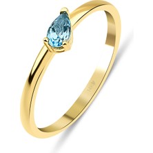 Kairos Jewelry 14 Ayar Altın Damla Kesim Doğal Blue Topaz Yüzük KRS186-2-14GR