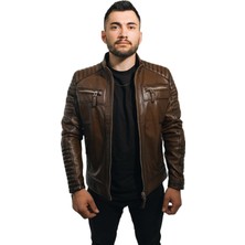 Hilda Deri Mont Taba Rengi Erkek Ceket Kuzu Derisi Büyük Beden Brad
