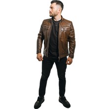 Hilda Deri Mont Taba Rengi Erkek Ceket Kuzu Derisi Büyük Beden Brad