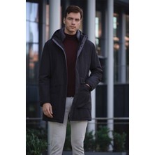 Morven  Erkek Siyah Flora Çıtçıtlı Kapüşonlu Dynamic Fit Rahat Kesim Mont