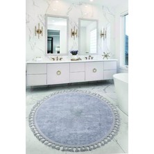 Bonny Home Nova Gri Yuvarlak 120X120 cm Ponpon Saçaklı Kaymaz Tabanlı Makinede Yıkanabilir Banyo Paspası