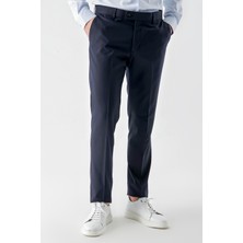 Morven  Erkek Lacivert Poliviskon Basic Düz Desen Slim Fit Classic Pantolon