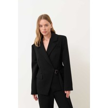 ROMAN Kemerli Kruvaze Örme Ceket Siyah K2426003_001