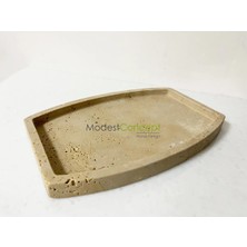 Modestmar Doğal Traverten Mermer Tepsi, Banyo Düzenleyici, Sunum Tabağı, Organizer Oval 20X30CM