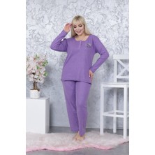 Meba Kadın Büyük Beden Kışlık Mor Tek Çiçek Pijama Takımı Annegri1