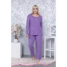 Meba Kadın Büyük Beden Kışlık Mor Tek Çiçek Pijama Takımı Annegri1