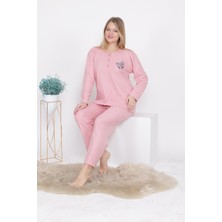 Meba Kadın Büyük Beden Kışlık Pudra Pembe Tek Çiçek Pijama Takımı Annegri1