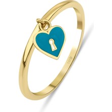 Kairos Jewelry 14 Ayar Altın Mavi Mineli Kalp Yüzük KRS205-14GR
