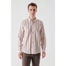 Morven  Erkek Kahve Pamuk Flam Panolu Desen Slim Fit Gömlek
