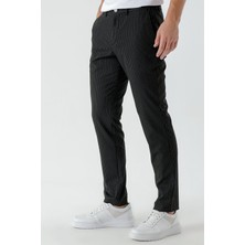 Morven  Erkek Siyah Poliviskon Trend Çizgili Slim Fit Classic Pantolon