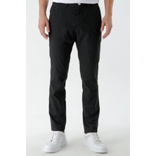 Morven  Erkek Siyah Poliviskon Trend Çizgili Slim Fit Classic Pantolon