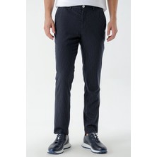 Morven  Erkek Lacivert Poliviskon Trend Çizgili Slim Fit Classic Pantolon