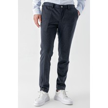 Morven  Erkek Lacivert Poliviskon Trend Desenli Slim Fit Classic Pantolon