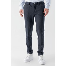 Morven  Erkek Lacivert Poliviskon Trend Desenli Slim Fit Classic Pantolon