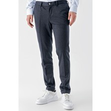 Morven  Erkek Lacivert Poliviskon Trend Desenli Slim Fit Classic Pantolon