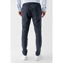 Morven  Erkek Lacivert Poliviskon Trend Desenli Slim Fit Classic Pantolon