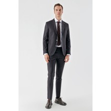 Morven  Erkek Mürdüm Poliviskon Trend Ekoseli Slim Fit Mono Yaka Takım Elbise