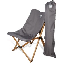 Bag The Joy Ahşap Katlanır Kamp & Bahçe Sandalyesi – Kahverengi Iskelet - Koyu Gri Kılıf