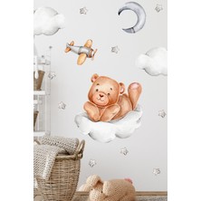 Msticker Bulutta Sevimli Ayıcık ve Yıldızlar Bulutlar Sevimli Sticker Seti Çocuk Bebek Odası Cam Duvar Sticke