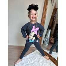 HaanBebe Kız Çocuk Minnie Mouse'lu Tayt Sweatshirt 2li Takım