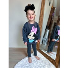 HaanBebe Kız Çocuk Minnie Mouse'lu Tayt Sweatshirt 2li Takım