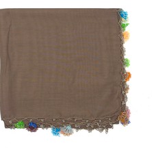 Naz İpek Pamuklu Kelebek - Kurdele Oyalı Boncuklu Eşarp Yüksek Kalite Yazma 100X100CM