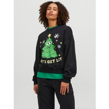 Jjxx Bisiklet Yaka Rahat Kesim Siyah Kadın Sweatshirt 12250198