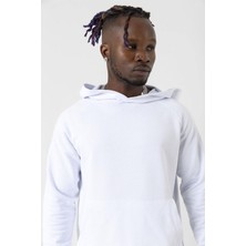 Finger Print Erkek Oversize Basic Bisiklet Yaka Uzun Kollu Kapüşonlu/cepli Sweatshirt