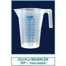 ISOLAB Beher - Kulplu - P.P - Kısa Form - Mavi Skala - 500 ml / 120 °C Sıcaklık Dayanımı