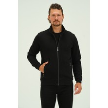 Msw Siyah Fermuarlı Içi Astarlı Regular Fit Erkek Dik Yaka Selanik Hırka