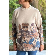 Mia Butik Kadın Krem Italyan Dijital Basklı Triko