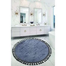 Bonny Home Nova Antrasit Yuvarlak 100X100 cm Ponpon Saçaklı Kaymaz Tabanlı Makinede Yıkanabilir Banyo Paspası