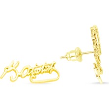 Altın Sepeti Gümüş Gold Renk Atatürk Imzası Küpe