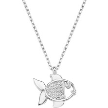 Altın Sepeti Gümüş Mini Taşlı Balık Kolye