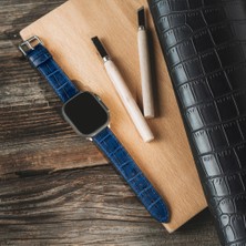 Lesband Leather Lesband Leather crocco Mavi Gerçek Deri Apple Watch Kordon Seri 1-8, Se, Ultra ve Ultra 2 ile Uyumlu