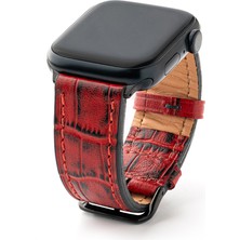 Lesband Leather Lesband Leather crocco Kırmızı Gerçek Deri Apple Watch Kordon Seri 1-8, Se, Ultra ve Ultra 2 ile Uyumlu