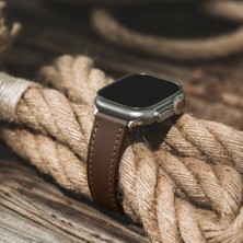 Lesband Leather Lesband Leather klasik Kahverengi Gerçek Deri Apple Watch Kordon Seri 1-8, Se, Ultra ve Ultra 2 ile Uyumlu