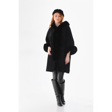 Bohem Stil Italyan Angora Cepli Kapüşonlu Kürklü Kaban (85 Cm)