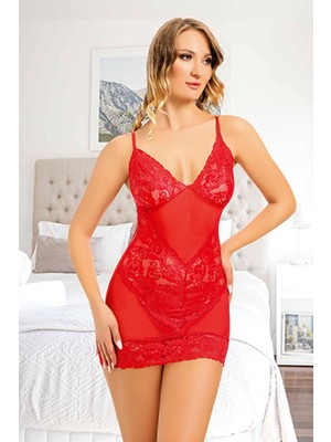 Sistina Kırmızı Lcralı Dantel Gecelik 882