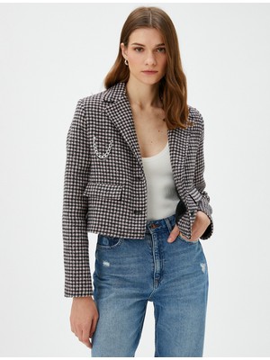 Koton Koton Crop Tüvit Ceket Cepli Düğmeli Zincir Detaylı