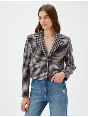 Koton Koton Crop Tüvit Ceket Cepli Düğmeli Zincir Detaylı
